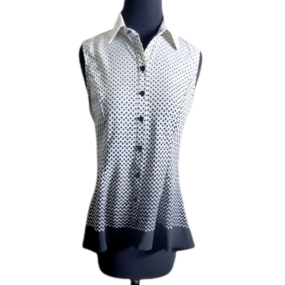 Signature Collection high low black white polka dot sleeveless top size S/P